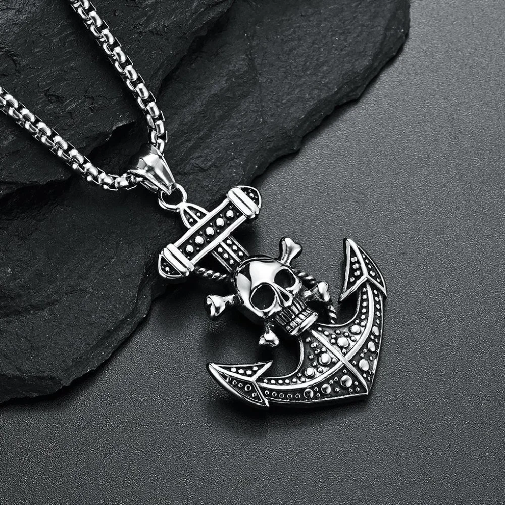 ❤️Halloween style Viking skull bat anchor necklace, N90201P146